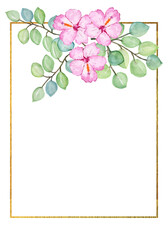 The frame is gold with a cute watercolor bouquet of spring flowers. Suitable for greeting cards,invitations,design works,crafts and hobbies.