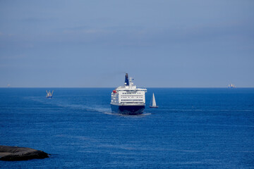 DFDS passenger and cargo roro ferry King Princess Seaways arrival into port of Ijmuiden Amsterdam,...