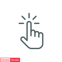Clicking finger icon. Hand click, pointer symbol. Vector illustration isolated. Simple outline style. Editable stroke EPS 10.