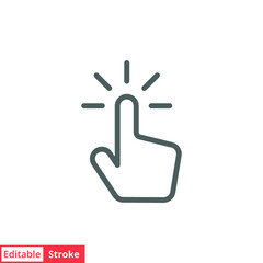 Clicking finger icon. Hand click, pointer symbol. Vector illustration isolated. Simple outline style. Editable stroke EPS 10.