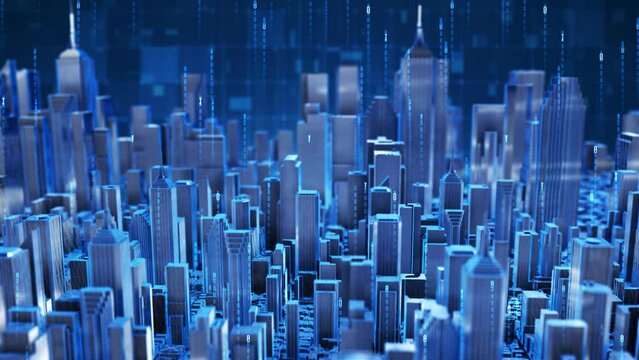 Digital technology city building, future high-tech city. Aerial view of the city, corporate publicity background video.