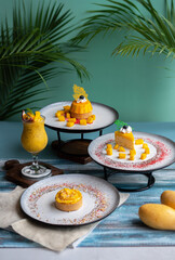 Mango Mousse cake a homemade pie organic and Mango Passion Fruit Smoothie with summer