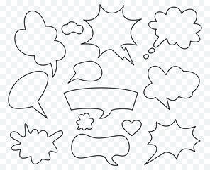 Big set comic speech bubbles with transparent background . Comic dialog empty cloud, space text