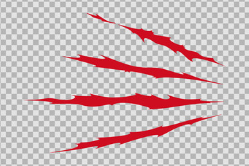 Claw scratches of wild animal. Cat scratches marks isolated in transparent background. Monochrome vector illustration