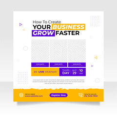 Digital marketing live webinar and business conference social media post template