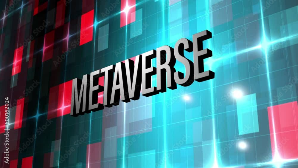 Poster abstract 3d text motion word of metaverse with red blue digital motion futuristic matrix light effec