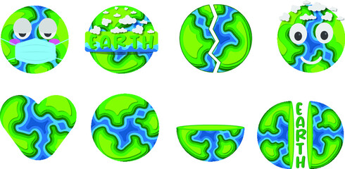 Earth paper cut style set
