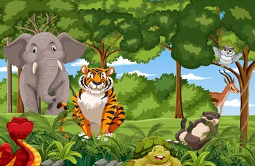 Wild animals in the forest scene © blueringmedia