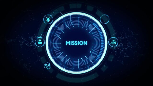 Mission concept. Finacial success concept on virtual screen. Business, technology, internet and networking concept.