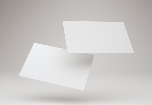 3D Illustration. Mockup of two blank white business cards. Business card design template.