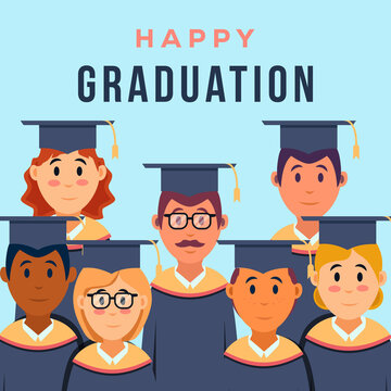 happy graduation with flat character illustration
