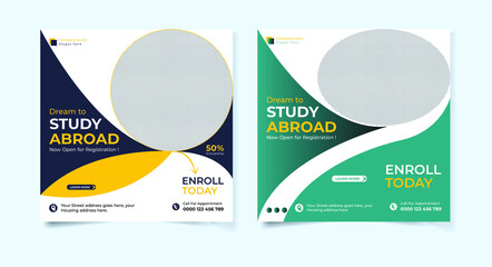 Modern study abroad social media post design template set