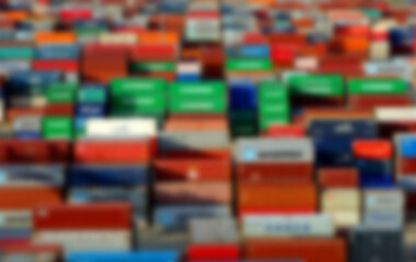 defocused colourful shipping containers yard depot blurred cargo port congestion background banner