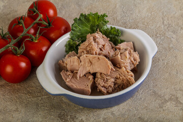 Canned tuna fillet in the bowl