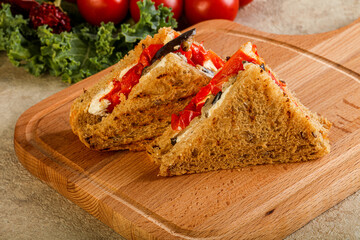 Club sandwich with eggplant and cheese