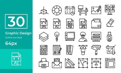 Simple Graphic Design icon set outline style. Contain such ai, eps, layers, folder, ruler, and more.	