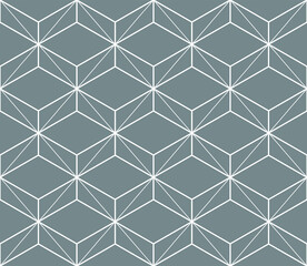 3d effect abstract box shapes line art in a repeating pattern in white outlines on a gray background, geometric vector illustration