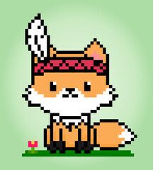 8-bit pixel of fox. Animal in Vector illustration for cross stitch and game assets.