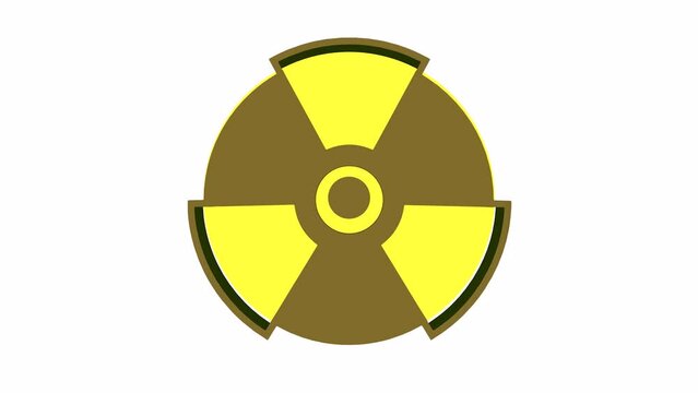 Rotating 3D sign of radioactive danger. Rendering animation.