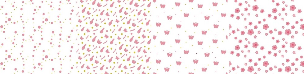Set of seamless patterns in cutout style. Vector backgrounds
