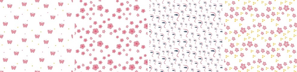 Set of vector seamless patterns. Floral and abstract shapes