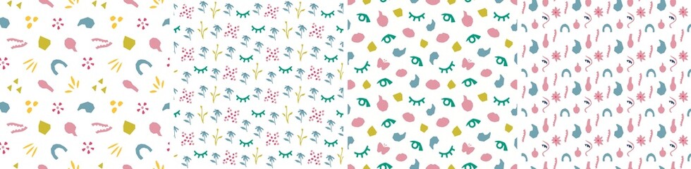 Set of vector seamless patterns. Floral and abstract shapes
