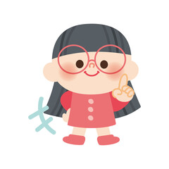 指差し確認する女の子のイラスト