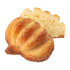 pastry cakes whole and cut on white background isolated