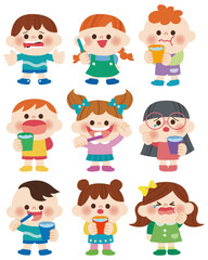 虫歯になった子と歯磨きをする子のイラスト