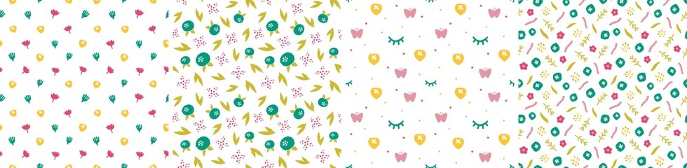 Set of vector seamless patterns. Floral and abstract shapes