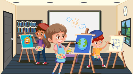 School art classroom with student kids