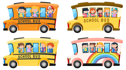 Student in school bus on white background