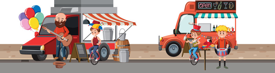 People playing instruments at yard sale