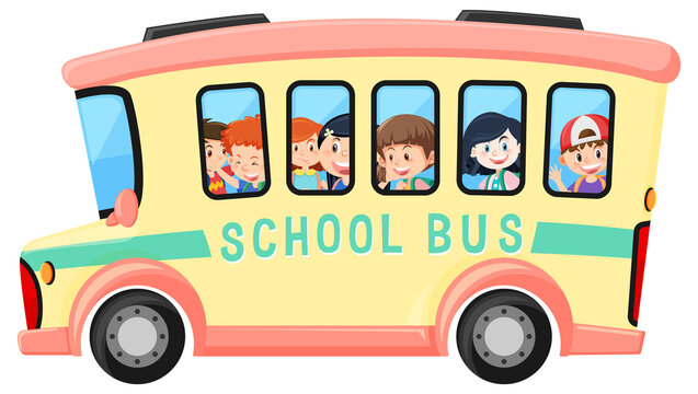 Student in school bus on white background