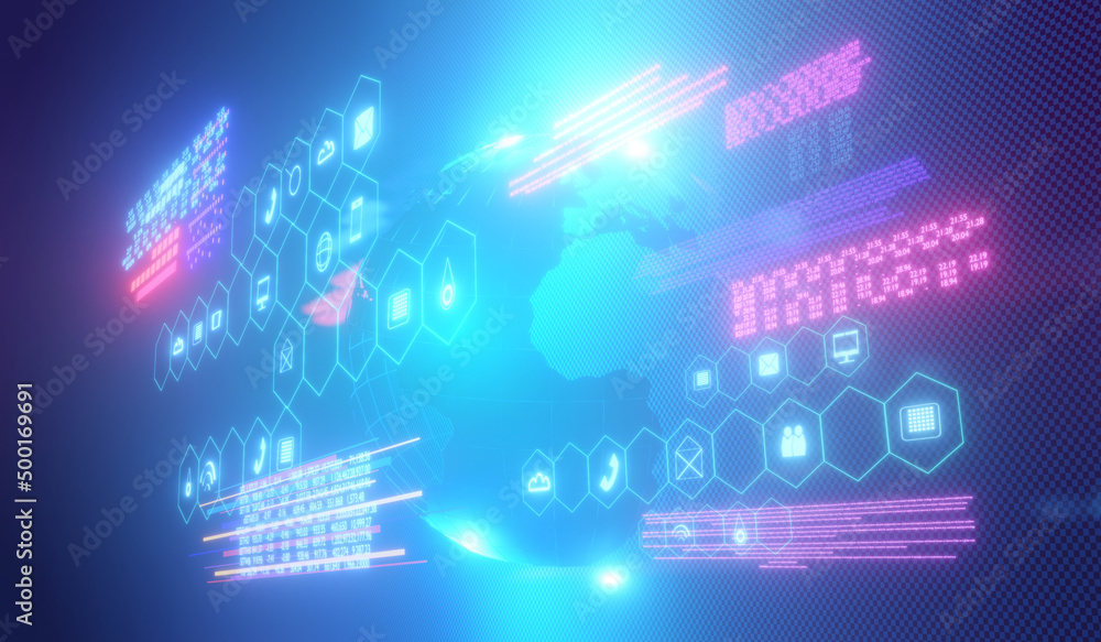 Poster 5g network digital hologram and internet background.3d rendering