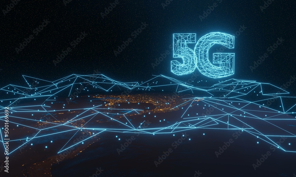Poster 5g network digital hologram and internet background.3d rendering