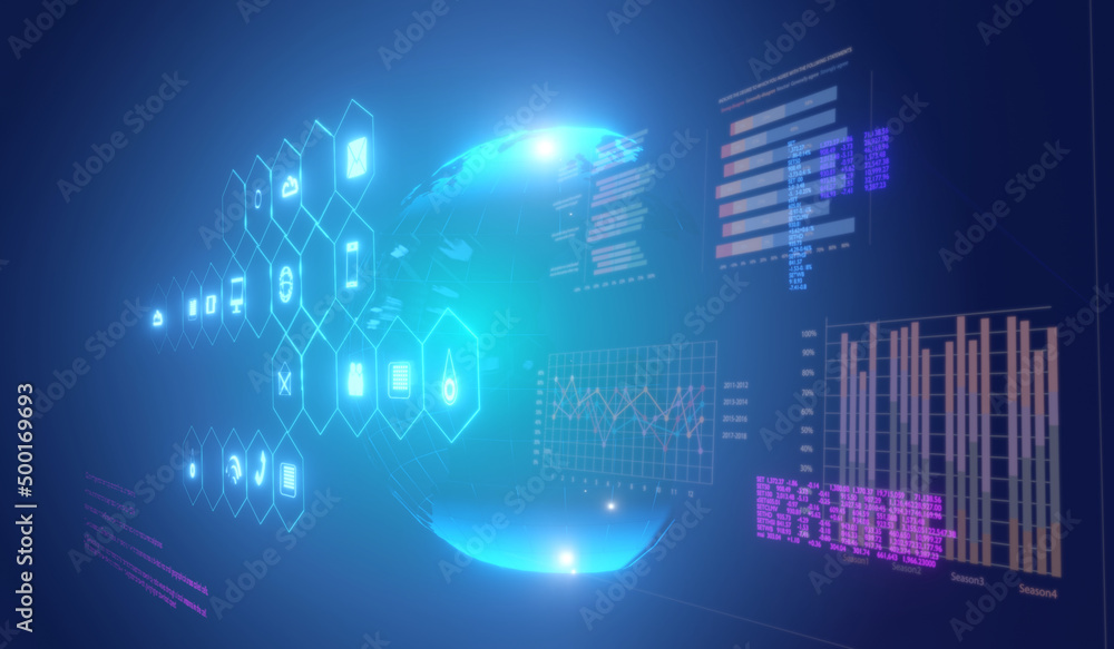 Poster 5g network digital hologram and internet background.3d rendering