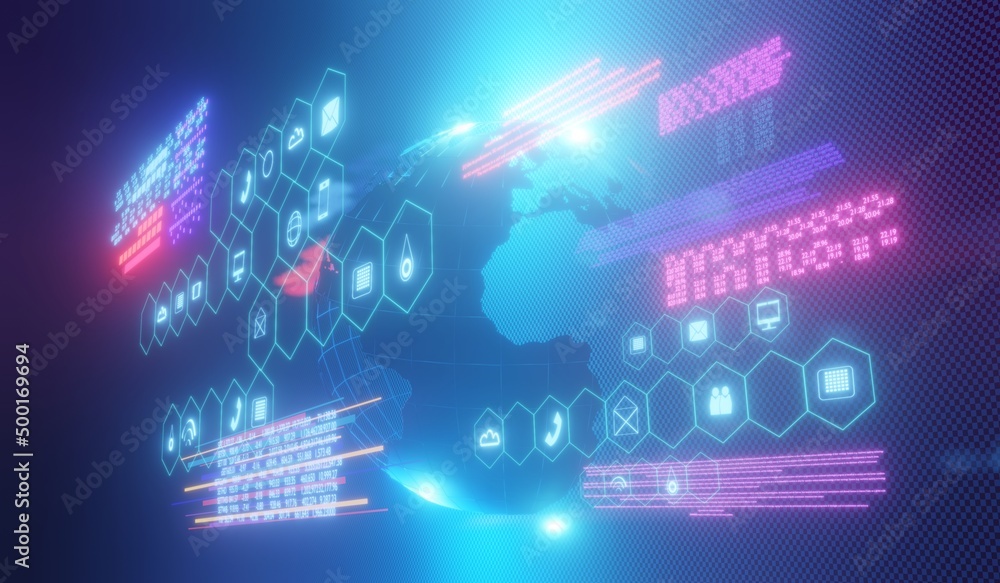 Poster 5g network digital hologram and internet background.3d rendering