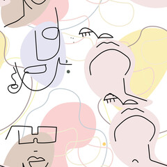 Face line pattern Abstract drawing seamless print