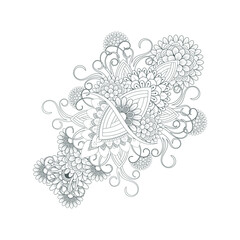 Decorative Doodle flowers in black and white for coloring page, cover, wedding invitation, greeting card, wall art and wallpaper. Hand drawn sketch for adult anti stress coloring page.-vector  © buyungade