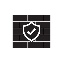 Check firewall protection in black flat glyph, filled style isolated on white background