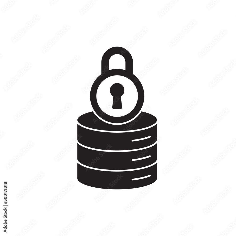 Poster security server or database icon in black flat glyph, filled style isolated on white background