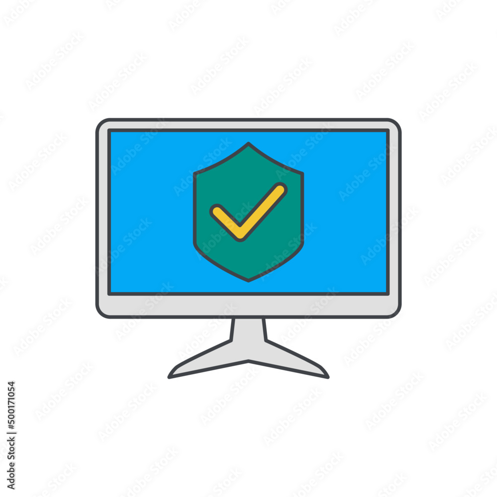 Poster computer with warning sign icon in color icon, isolated on white background