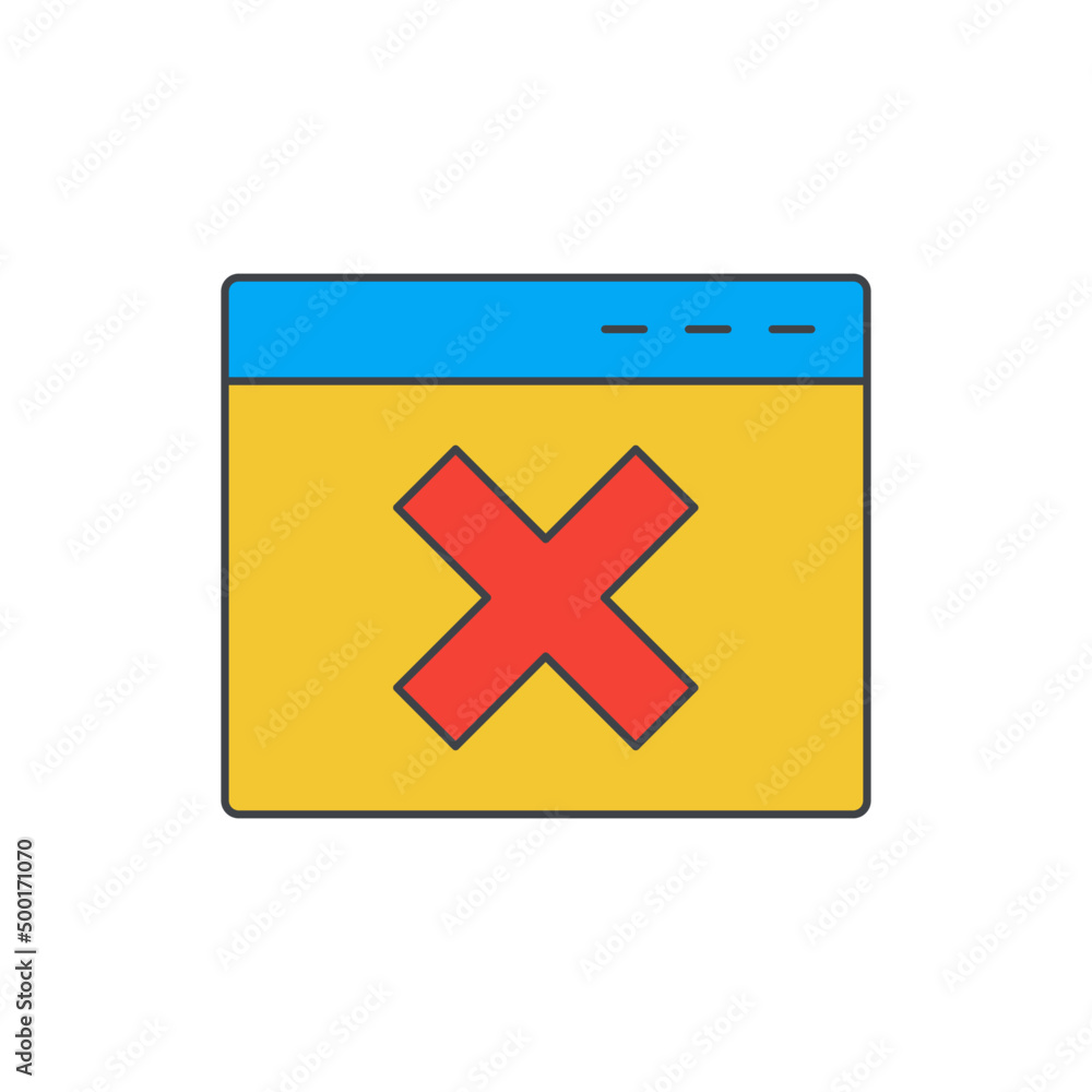 Poster browser with error sign icon in color icon, isolated on white background