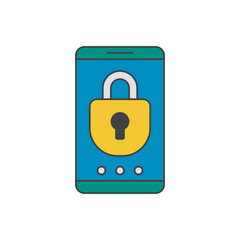 Mobile with lock sign icon, locked phone icon in color icon, isolated on white background 