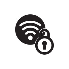 Wifi protection icon in black flat glyph, filled style isolated on white background