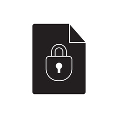 Locked document icon in black flat glyph, filled style isolated on white background