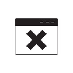 Browser with error sign icon in black flat glyph, filled style isolated on white background