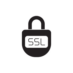 SSL Lock icon in black flat glyph, filled style isolated on white background