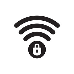 Wifi protection icon in black flat glyph, filled style isolated on white background